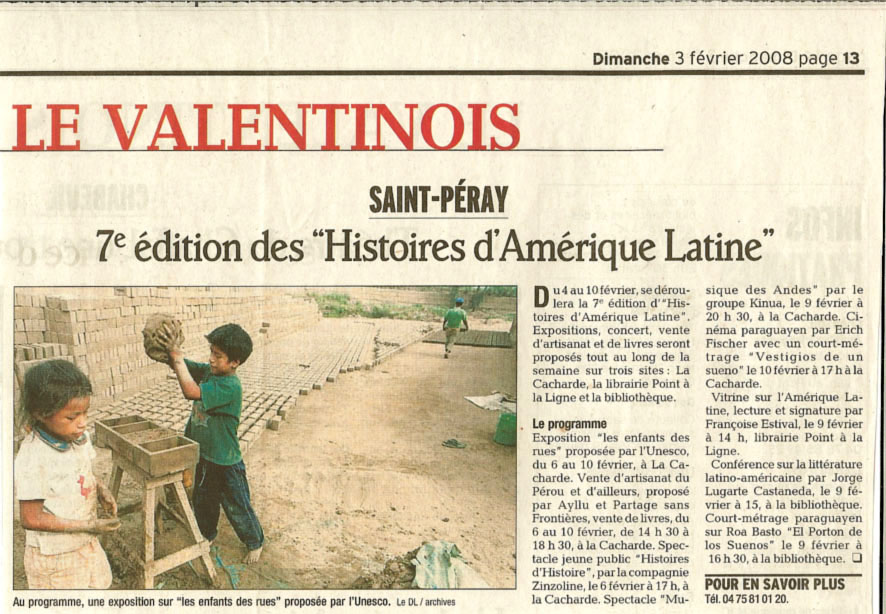 7 eme dition semaine "Histoires d'Amrique latine" de Saint-Pray en ardche avec l'association Ayllu et Partage sans Frontires - la presse - article 01