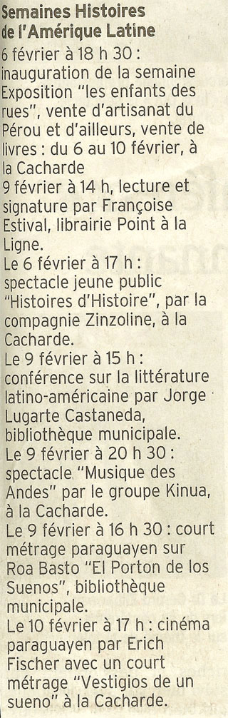 Article du dauphin Libr en fvrier 2008, semaine Amrique latine de Saint-Pray