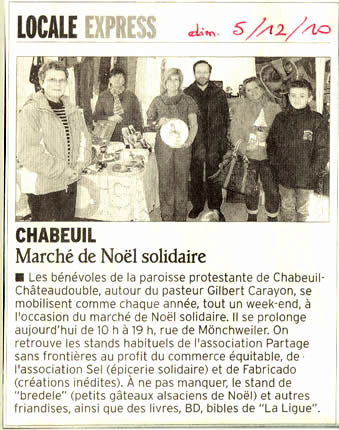 La presse lors la vente solidaire de chabeuil en 2010 avec le SEL et Fabricado