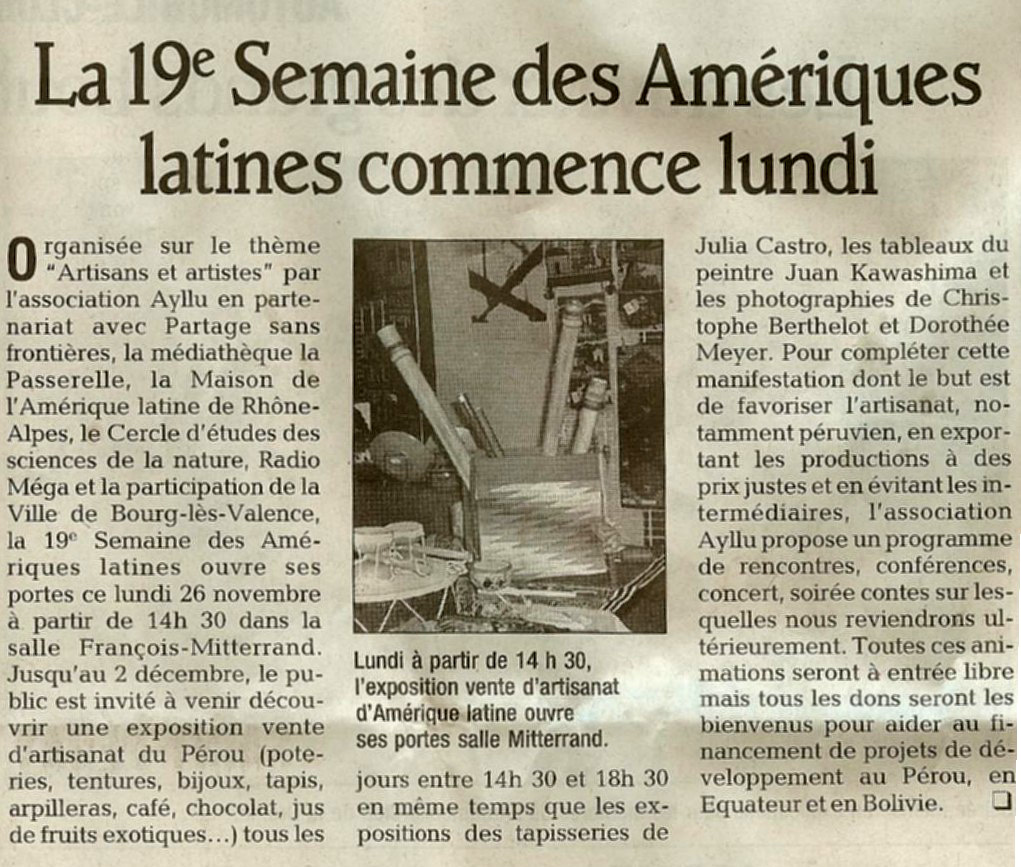 article de presse de la semaine amrique latine de Bourg les Valence 2007