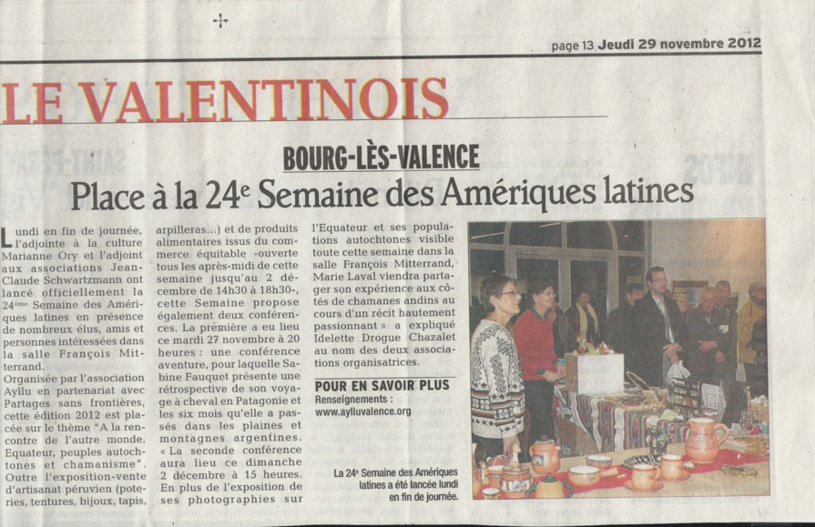 article de presse de la semaine amrique latine de Bourg les Valence 2012