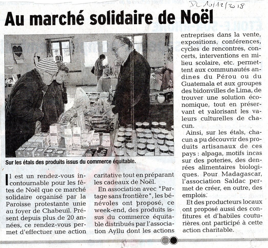 article de presse du march� de No�l solidaire 2018 de Chabeuil